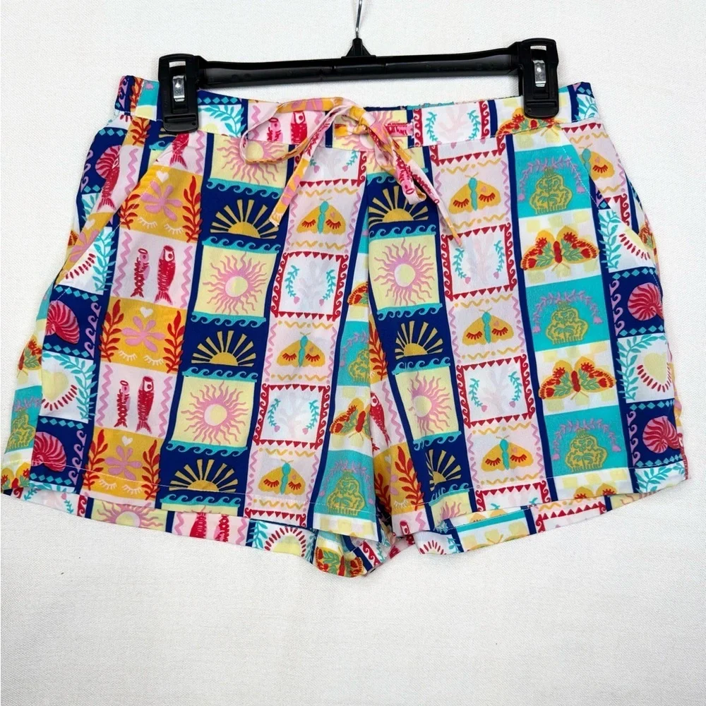 Cynthia Rowley Sleep Shorts Womens Size S Multicolor Patchwork Drawstring Sun